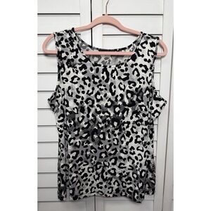 IMAN Leopard Print Sleeveless Scoop Neck Stretch Top Women's Size Large